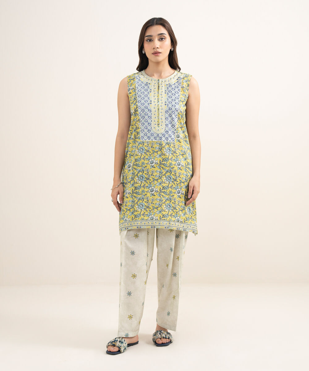 Women's RTW Dobby Embroidered Lime Green 2 Piece Suit