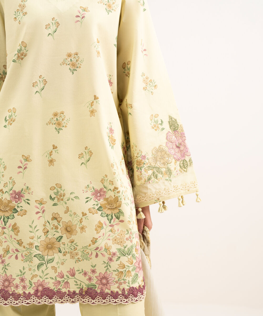 Women's Unstitched Lawn Embroidered Yellow 3 Piece Suit