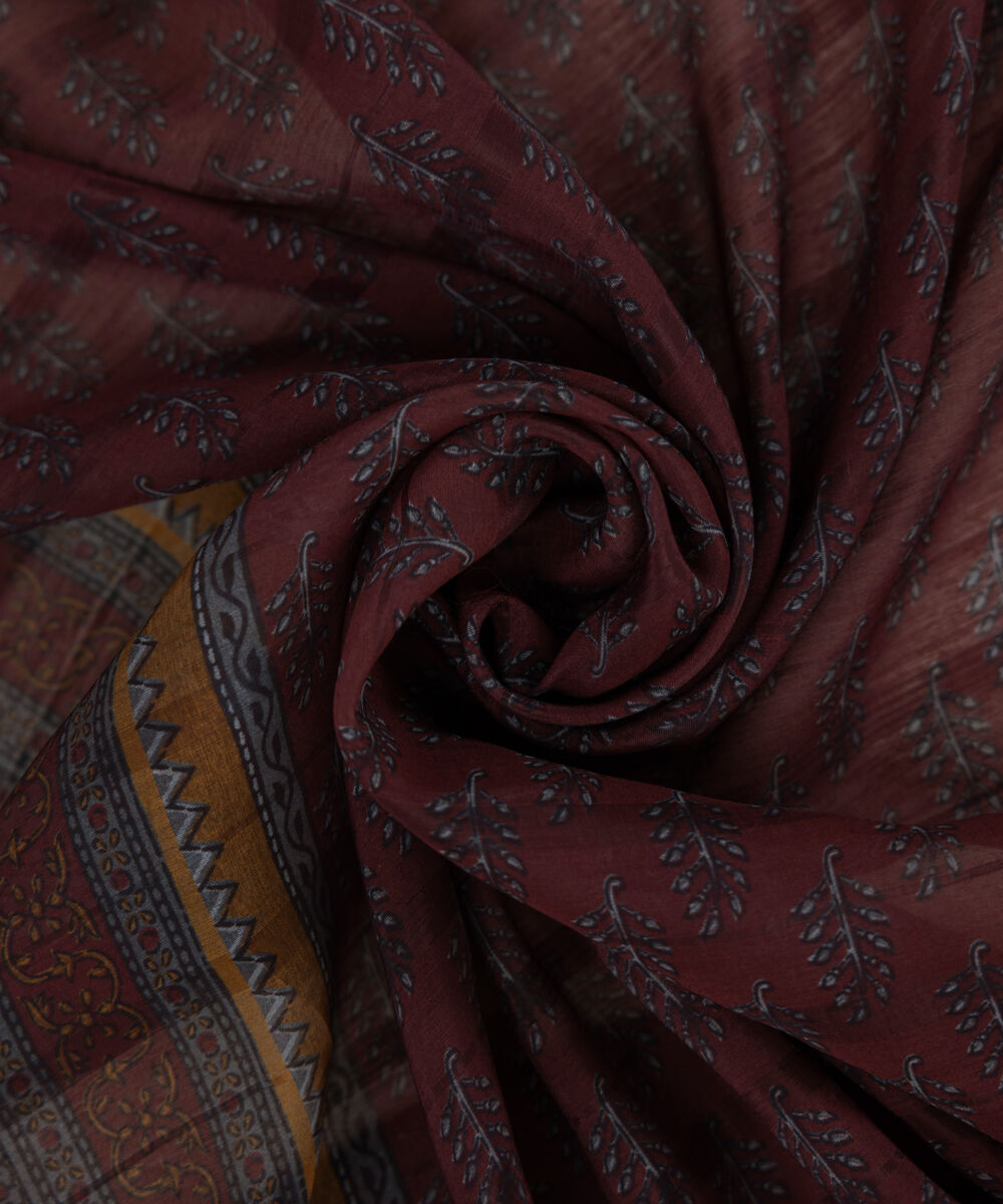 Tussar Silk Red Printed Dupatta
