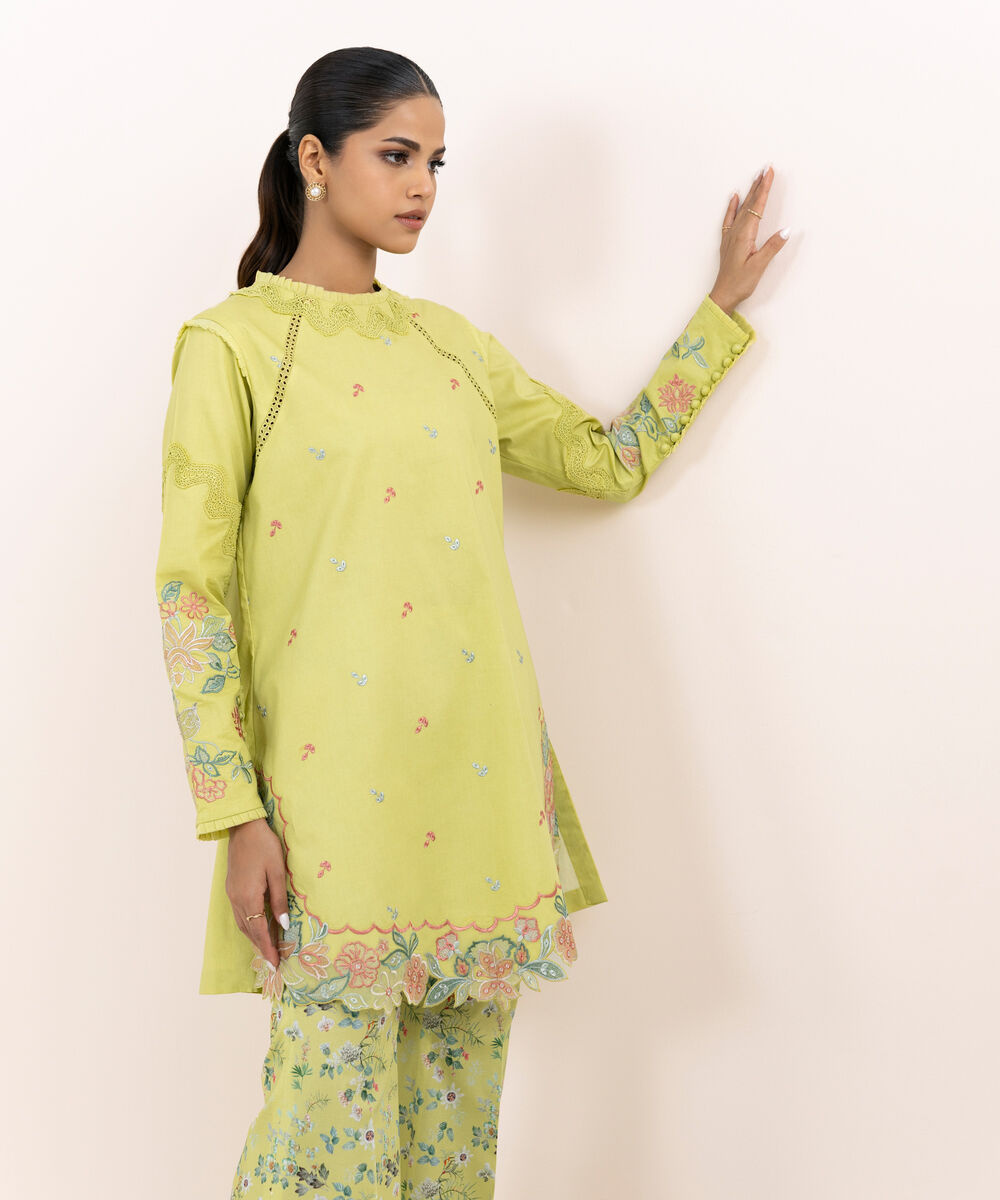 Women's Unstitched Lawn Embroidered Green Two Piece Suit