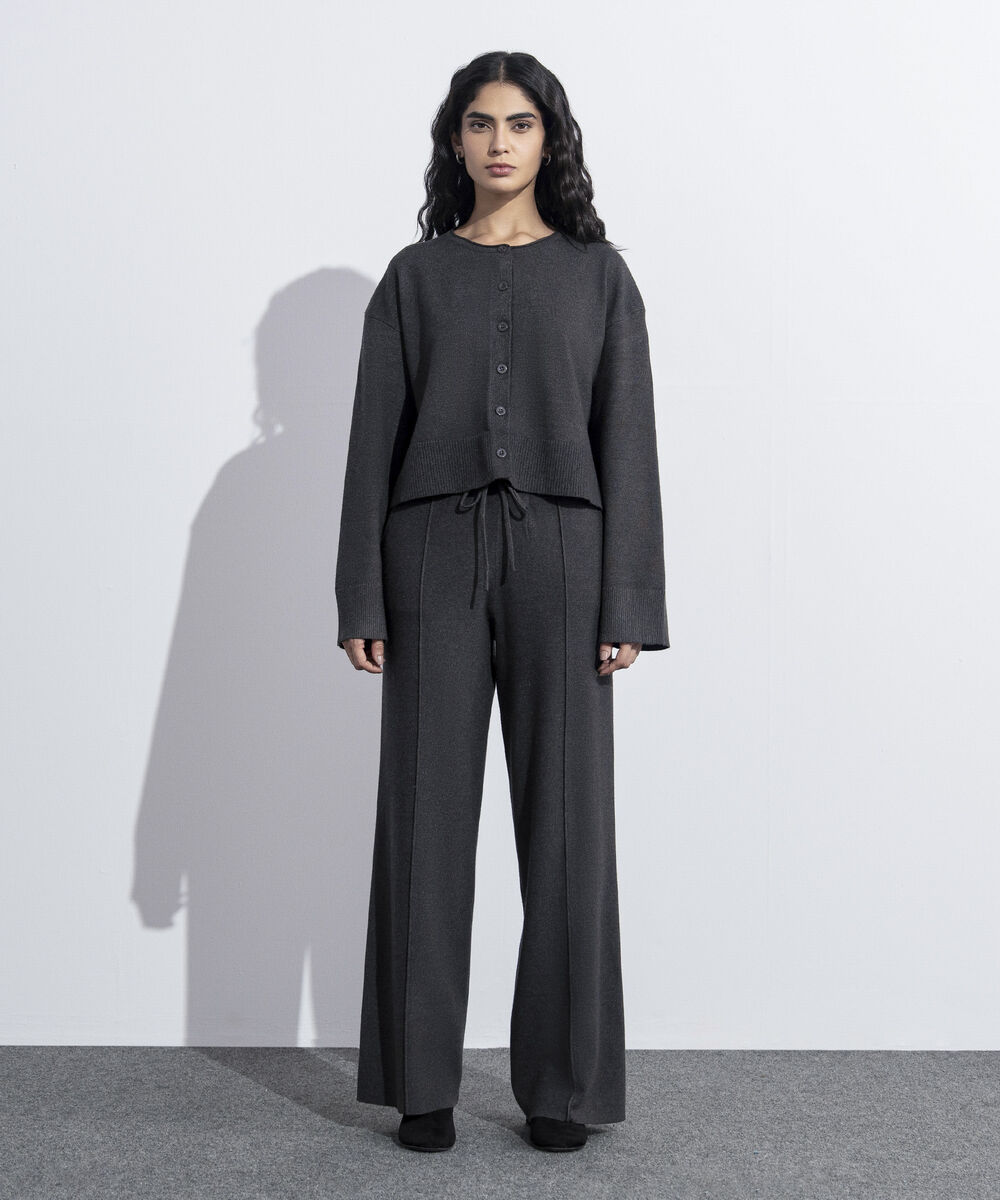 Women's Western Wear Grey  Cropped Knit Cardigan