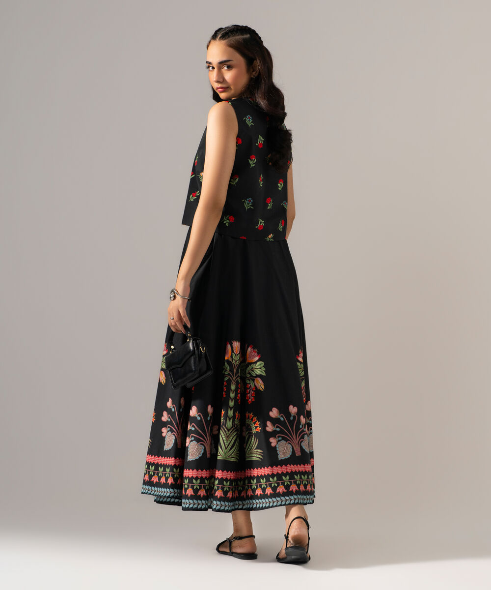 Women's RTW Poplin Printed Black Top