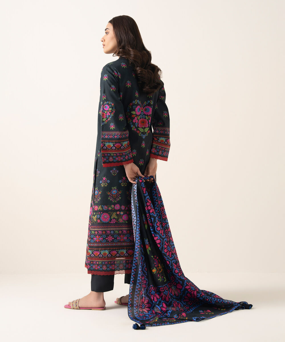 Women's Unstitched Lawn Printed Black 3 Piece Suit