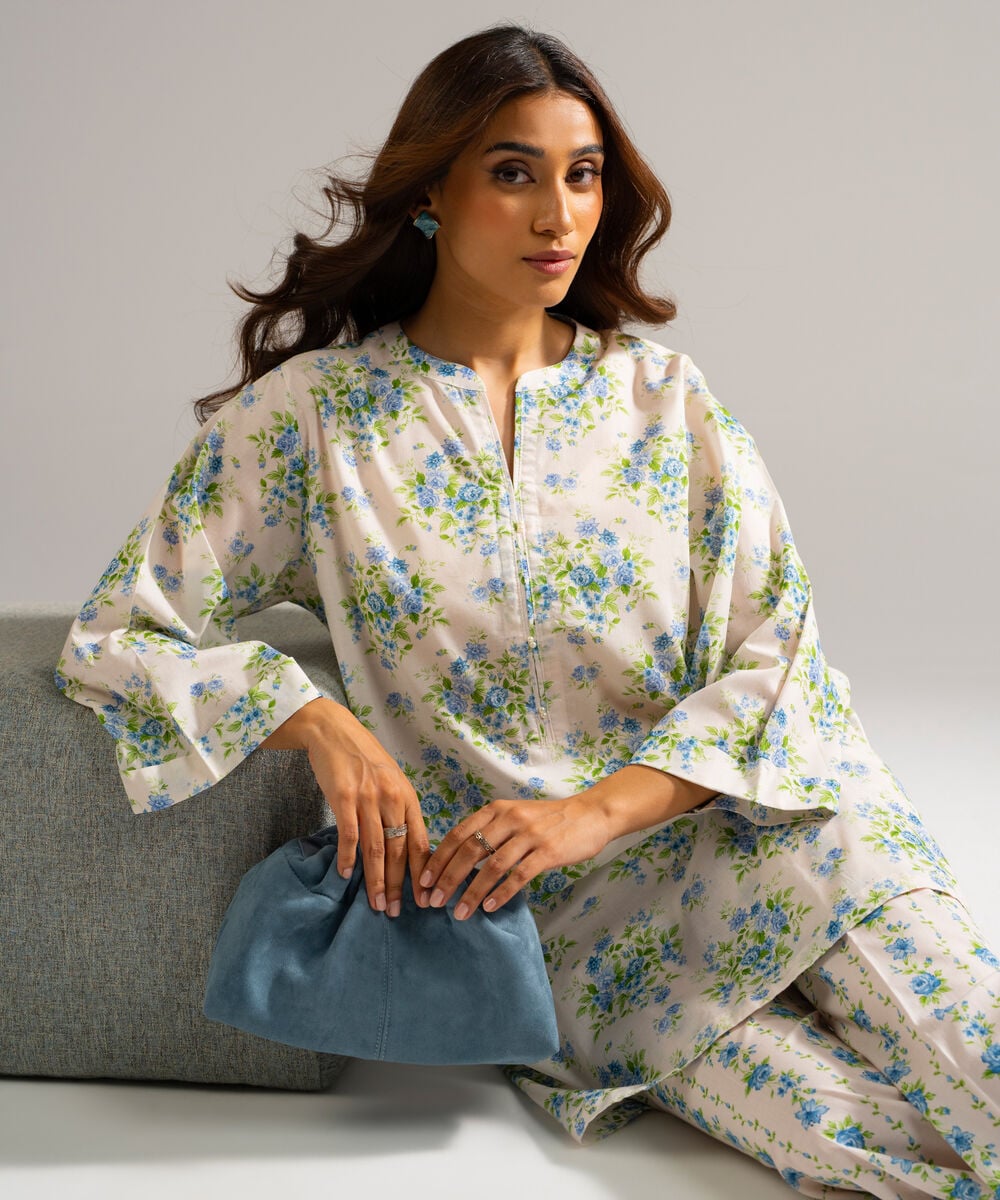 Women's RTW Lawn Printed White Straight Shirt