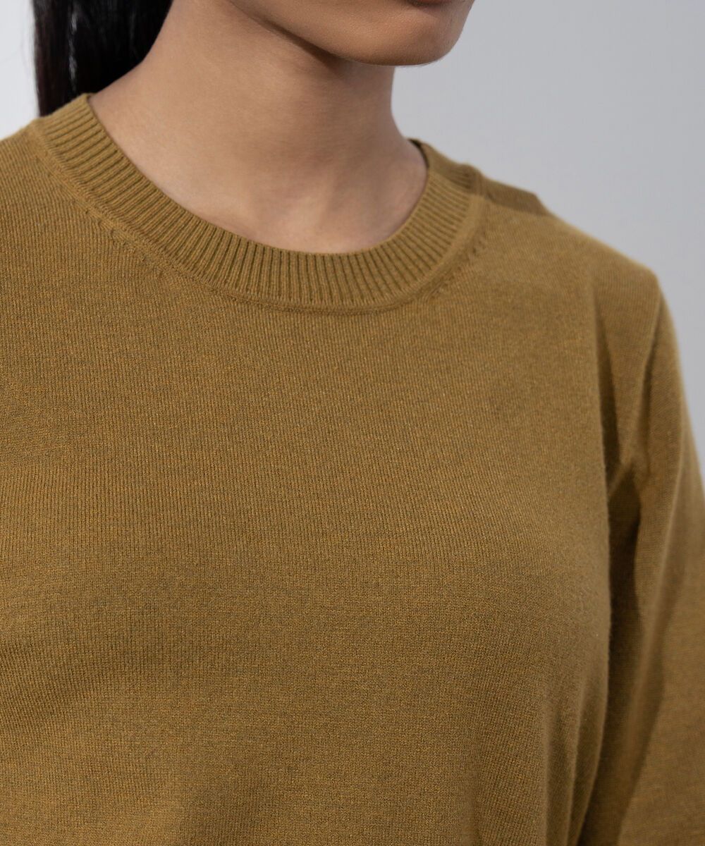 Women's Western Wear Olive Green Slim-Fit Knit Sweater