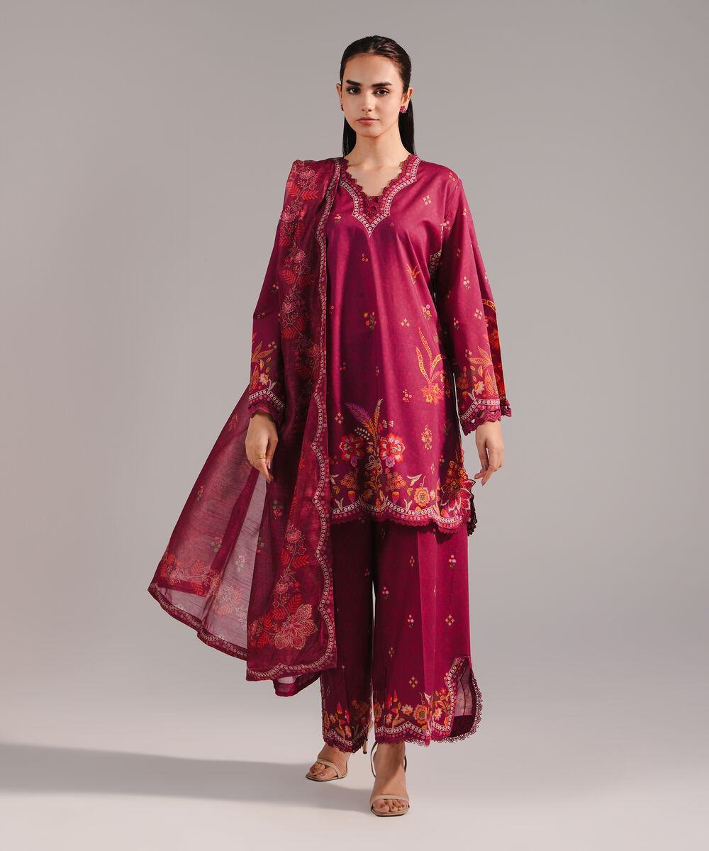 Manaar Printed Plum Dupatta