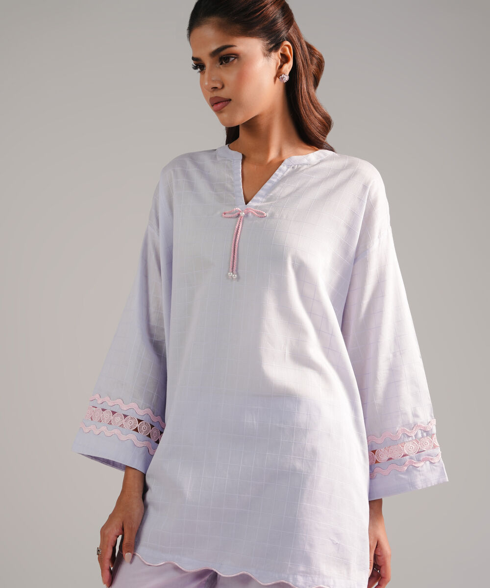 Women's RTW Dobby Embroidered Lilac 2 Piece Suit