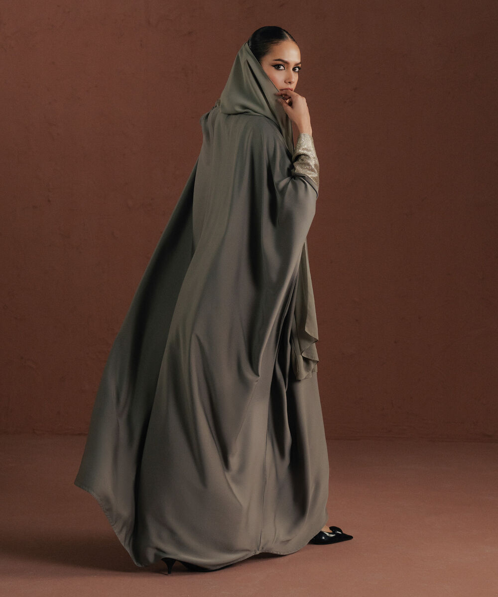 Women's sage green button through kaftan Abaya set