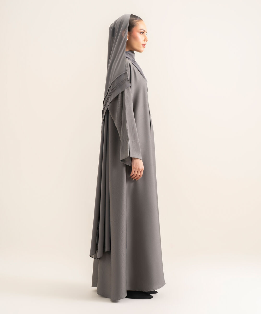 Women's Dark Grey Emroidered Abbaya Set