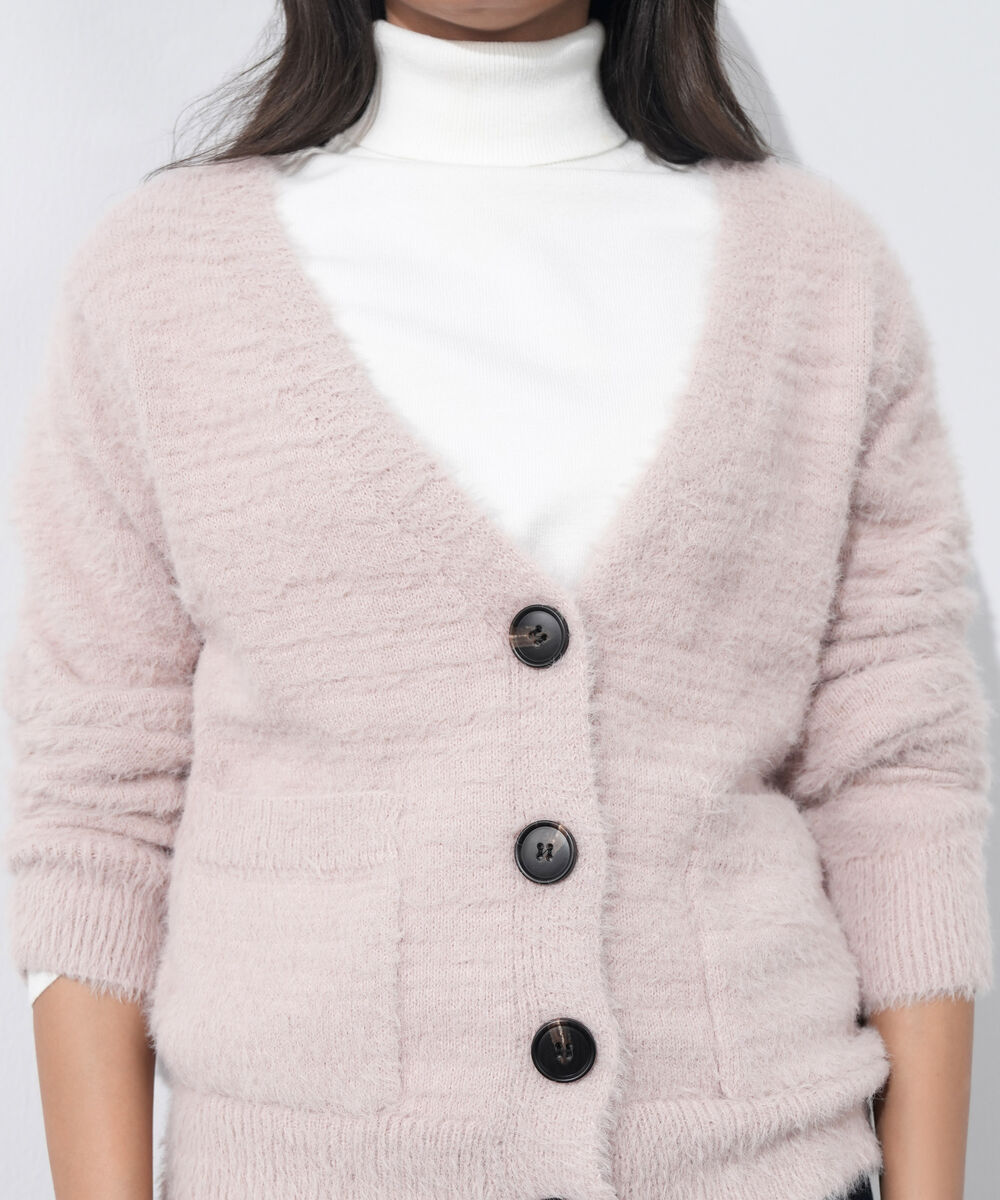 Women's Western Wear Powder Pink Fuzzy Knit Cardigan