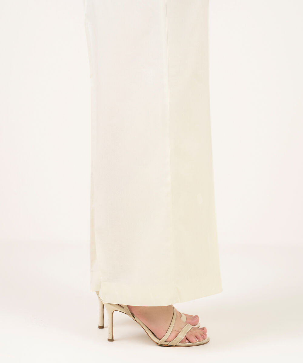 Women's RTW Cotton Viscose Solid Pale White Culottes