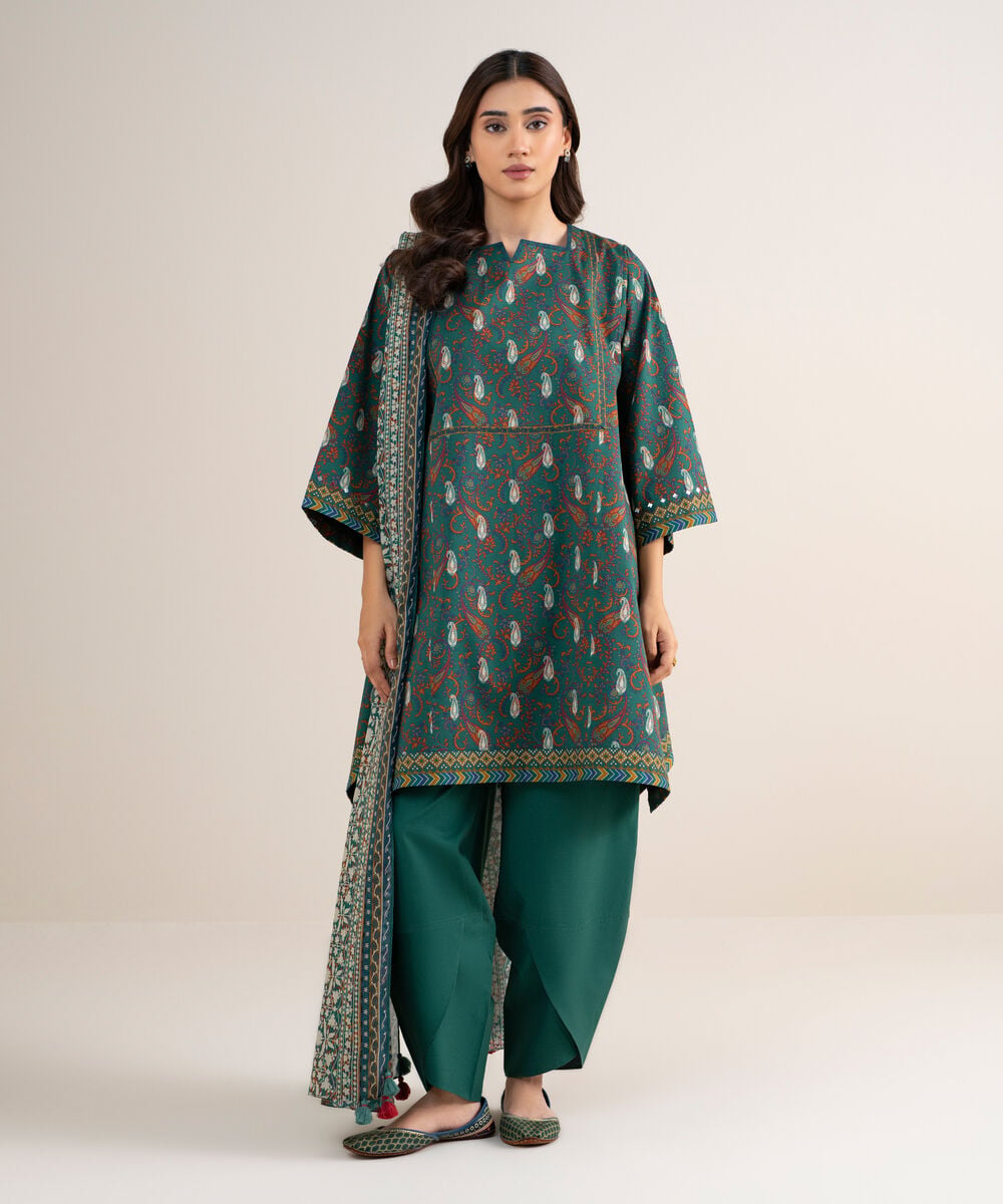 Women's Unstitched Lawn Printed Green