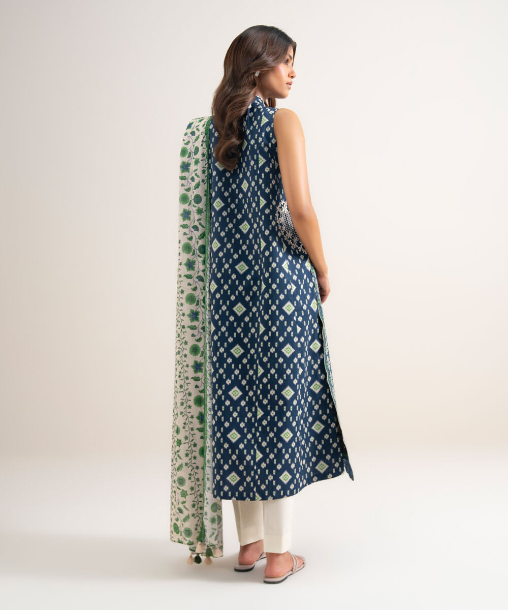 Women's Unstitched Lawn Embroidered Blue 2 Piece Suit