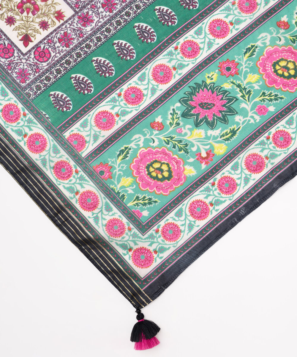 Textured Silk Black Printed Dupatta
