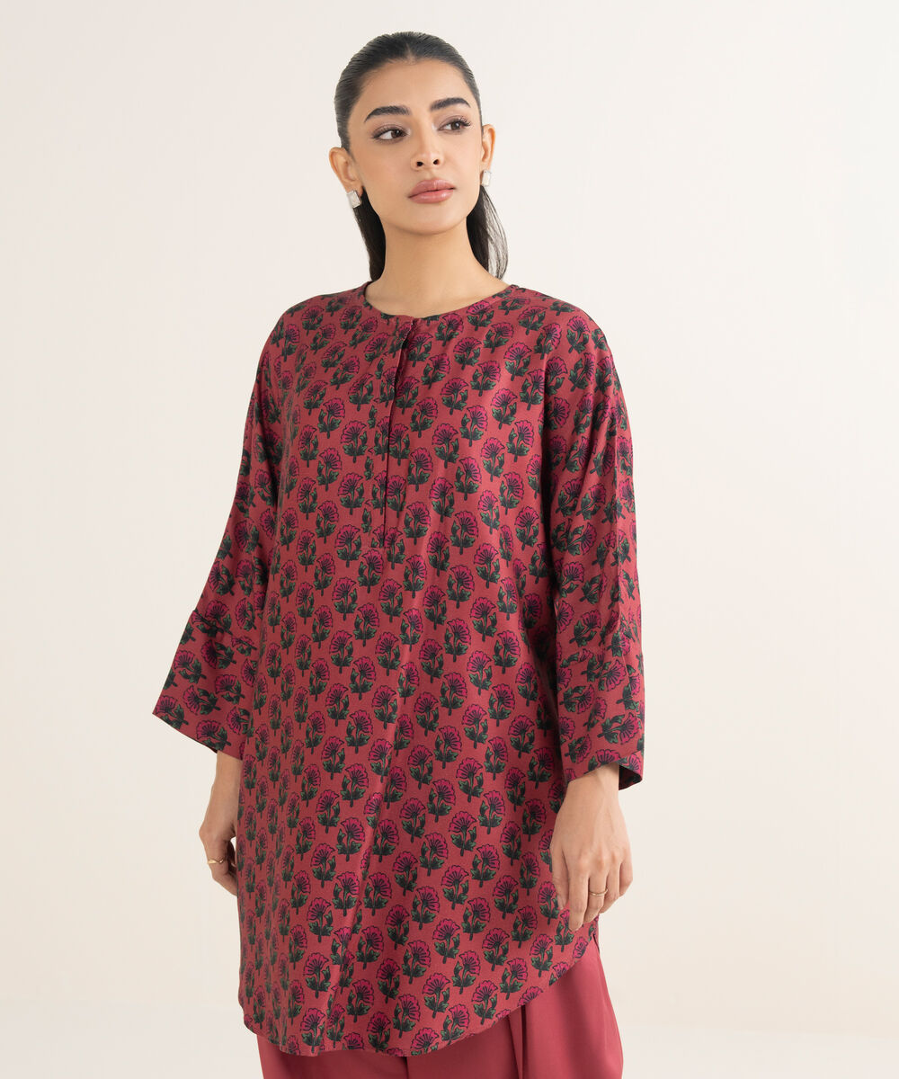 Women's RTW Bedford Printed Pink Boxy Shirt