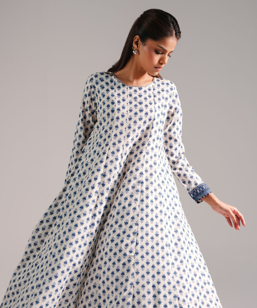 Women's RTW Textured Lawn Printed White 2 Piece Suit