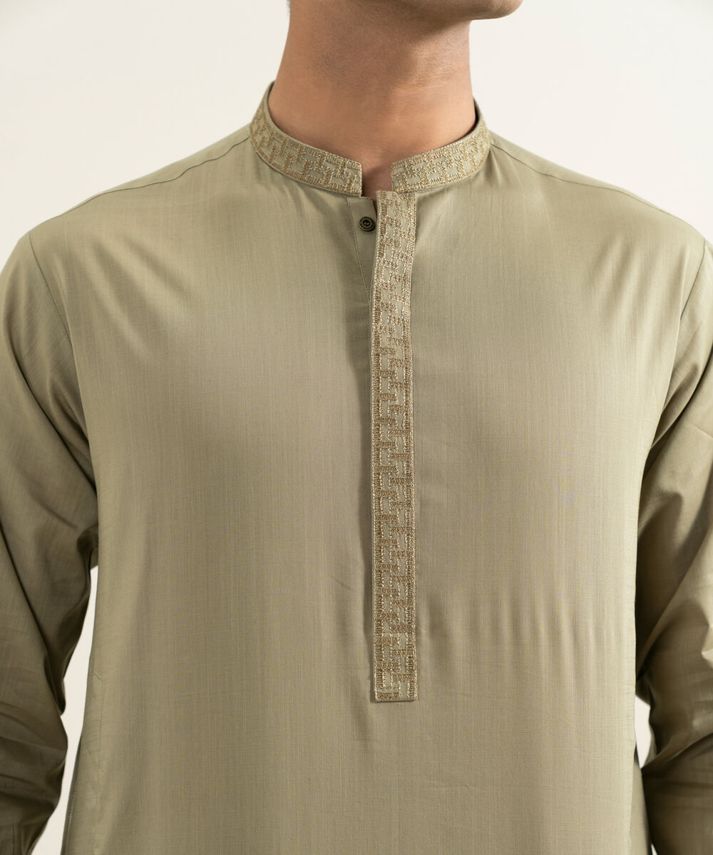 Men's light olive Slub Cotton Kurta Trouser