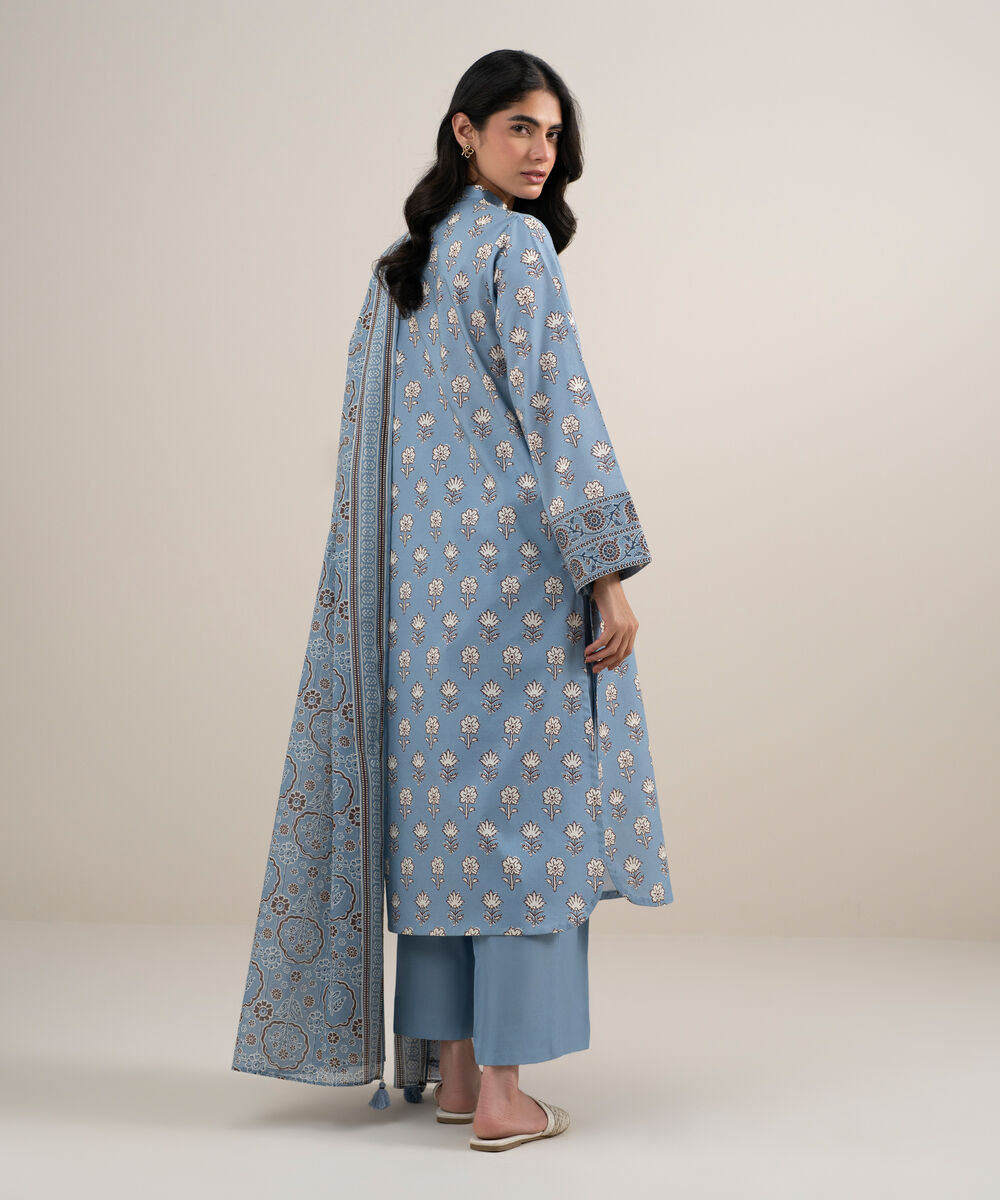 Women's Unstitched Lawn Printed Ice Blue 3 Piece Suit
