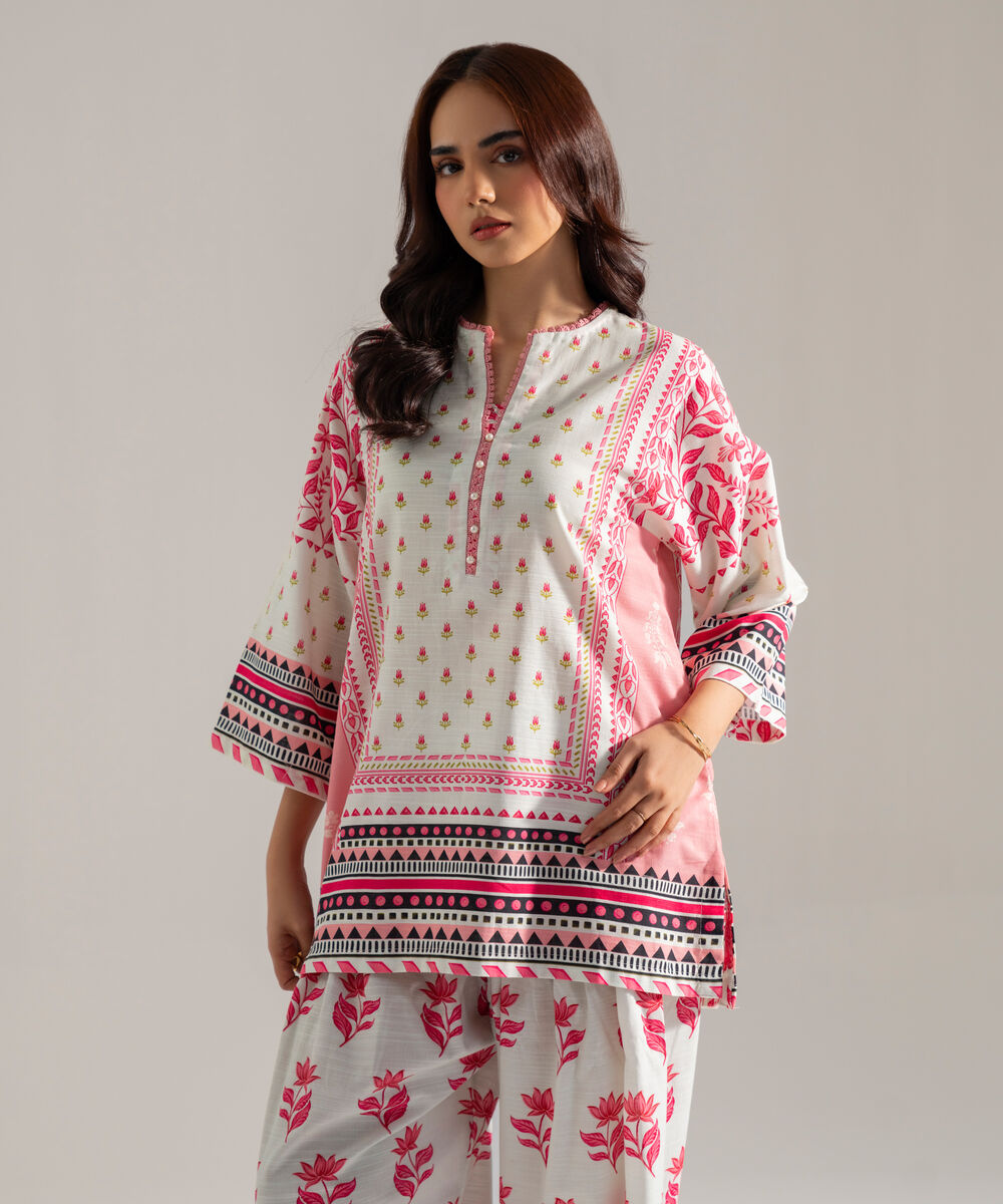 Women's RTW Printed Off White Khaddar Drop Shoulder Shirt
