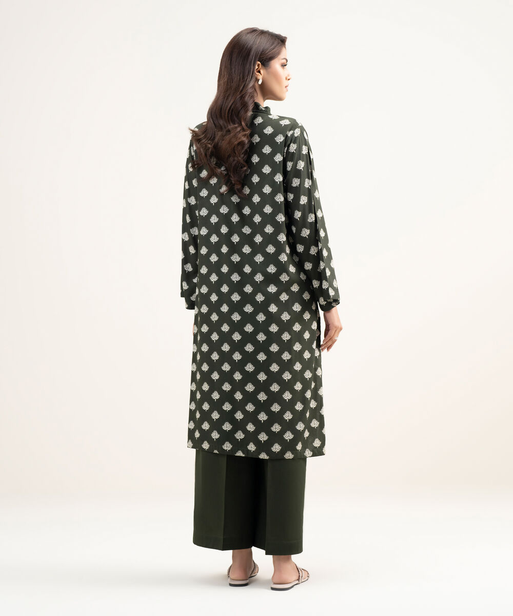 Women's RTW Arabic Lawn Printed Dark Green Straight Shirt