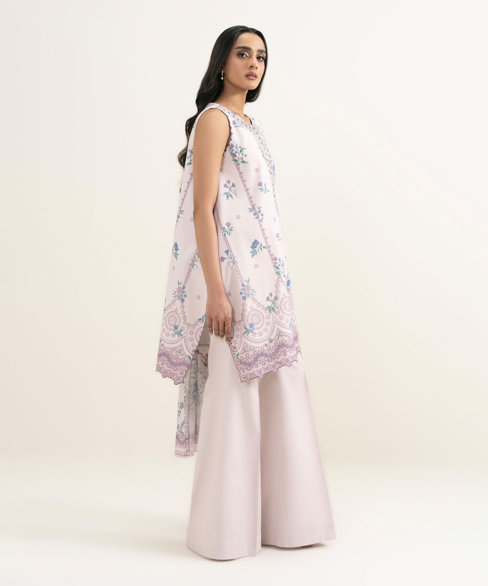 Women's Unstitched Lawn Embroidered Pink 3 Piece Suit