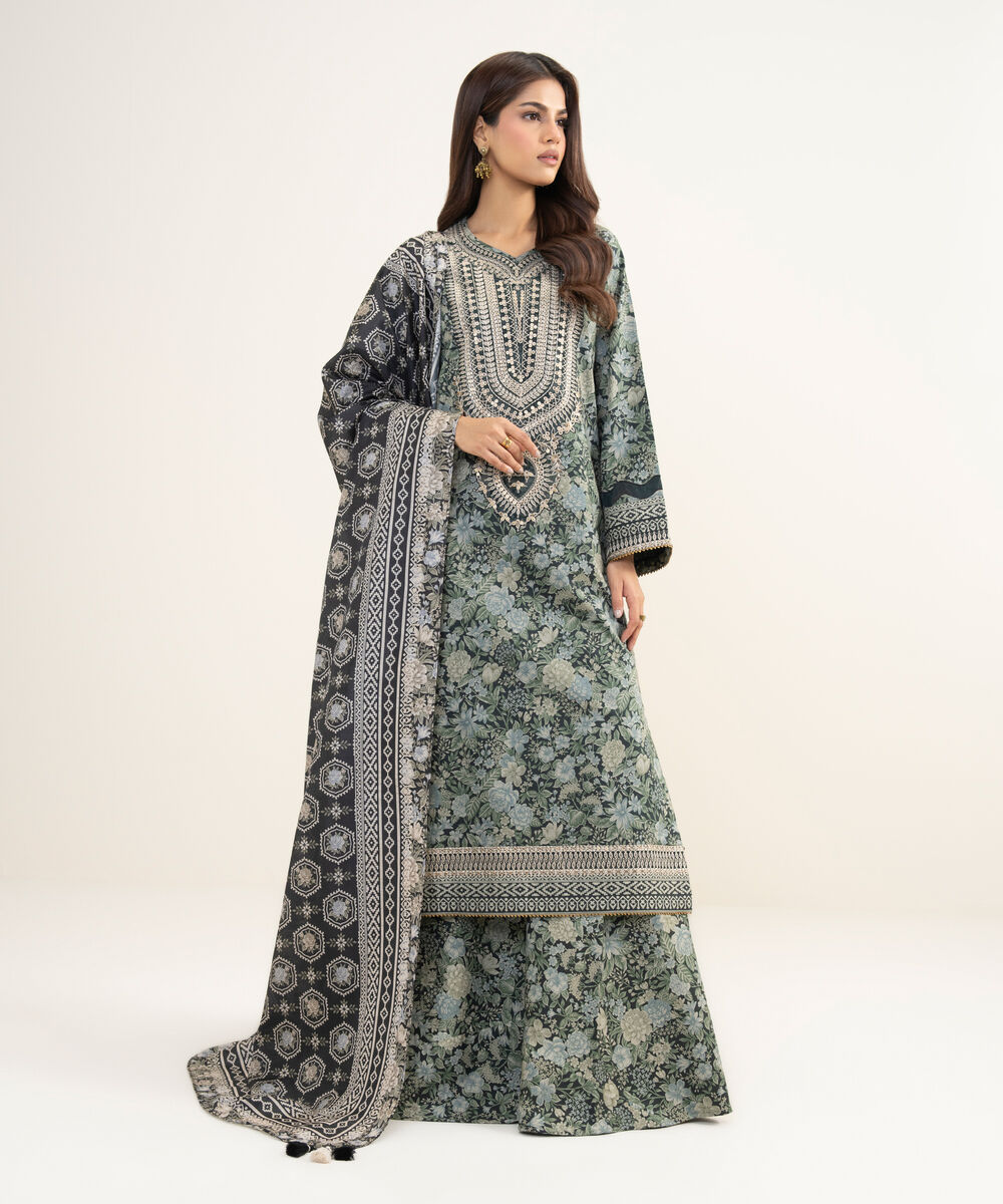 Women's Unstitched Lawn Embroidered Black 3 Piece Suit