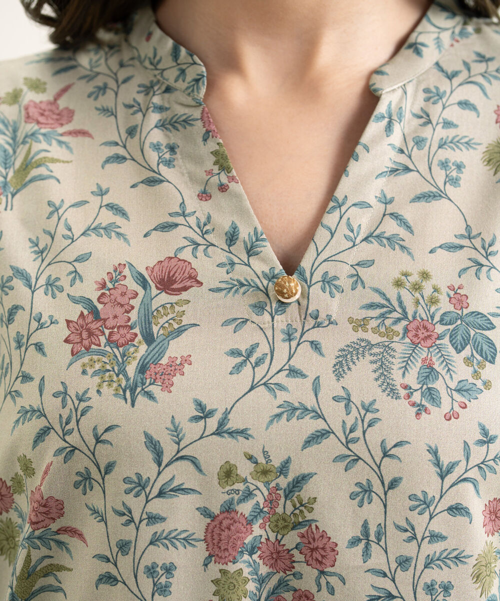 Women's RTW Cotton Viscose Printed Grey Straight Shirt