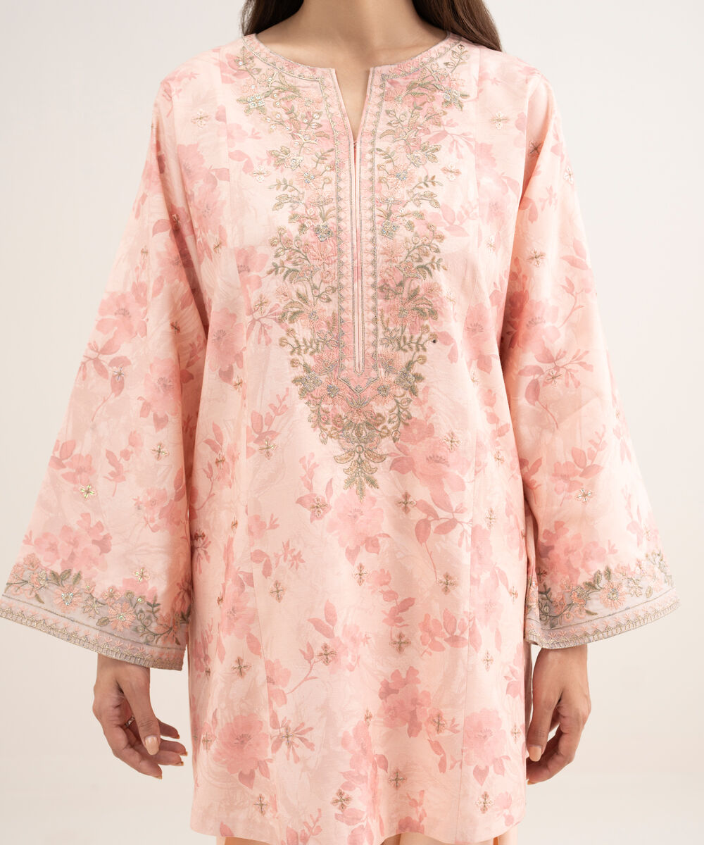 Women's Unstitched Raw Silk Embroidered Pink 3 Piece Suit