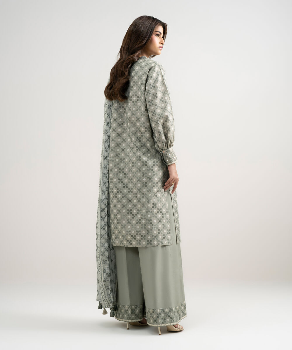 Women's Unstitched Zari Lawn Printed Grey 3 Piece Suit