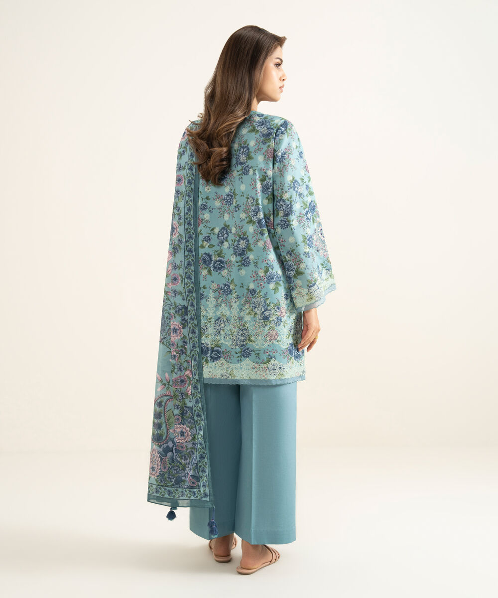 Women's Unstitched Lawn Embroidered Blue 3 Piece Suit