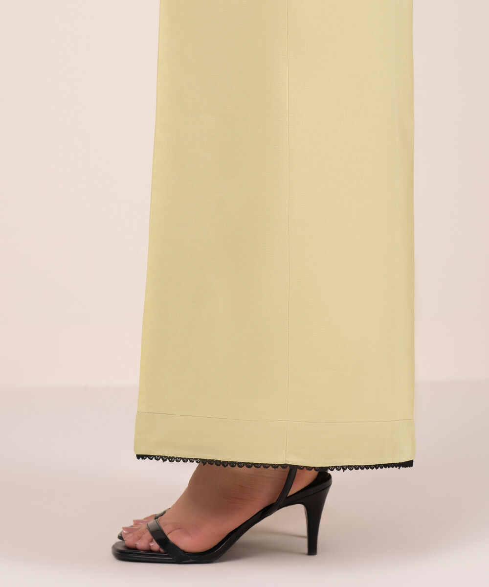 Women's RTW Cambric Solid Green Flared Pants