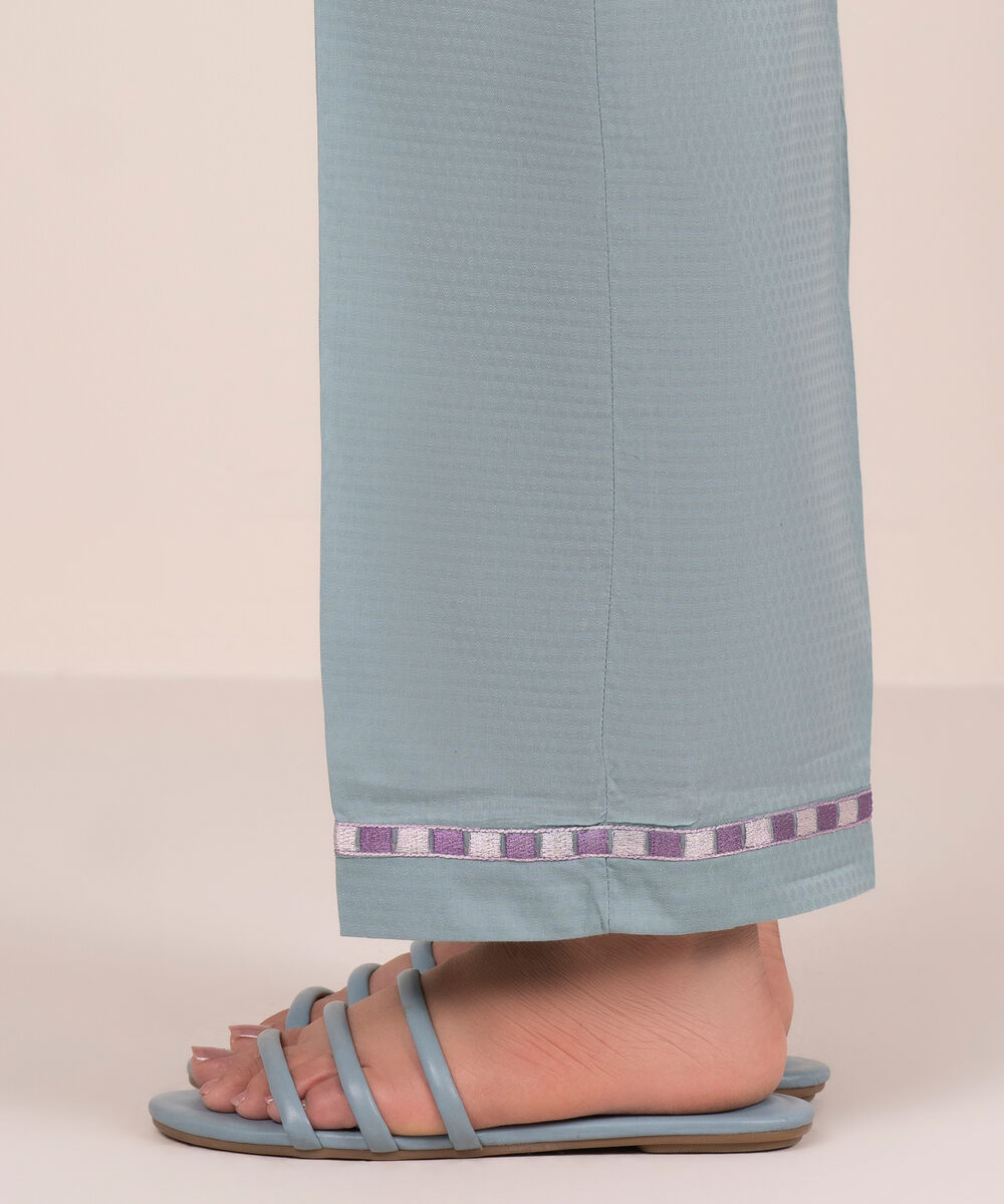 Women's RTW Dobby Embroidered Blue Straight Pants