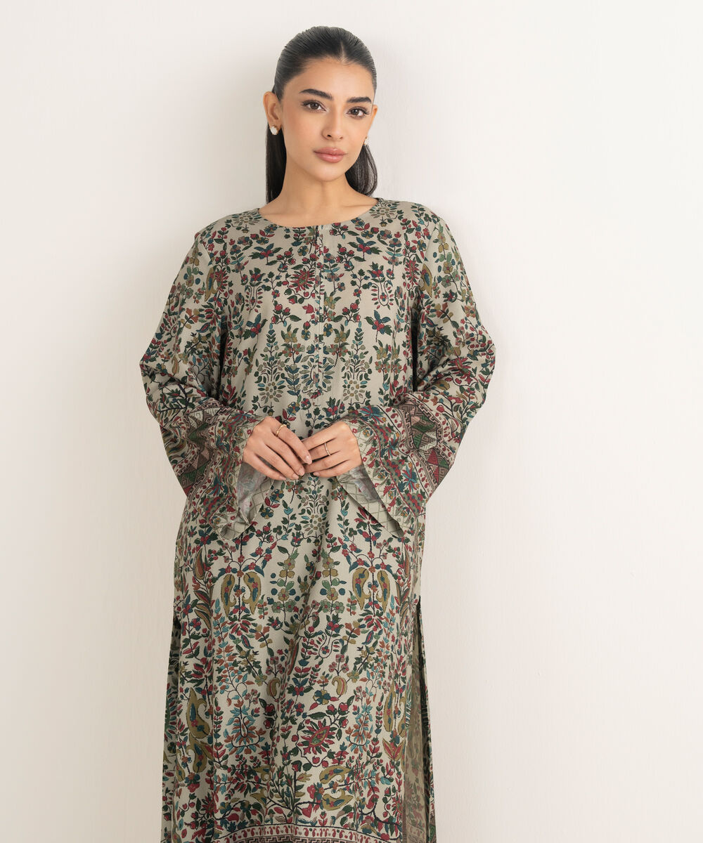 Women's RTW Linen Printed Green 2 Piece Suit