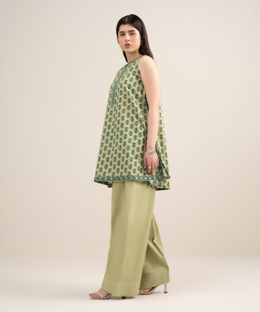 Women's Unstitched Lawn Printed Green 2 Piece Suit