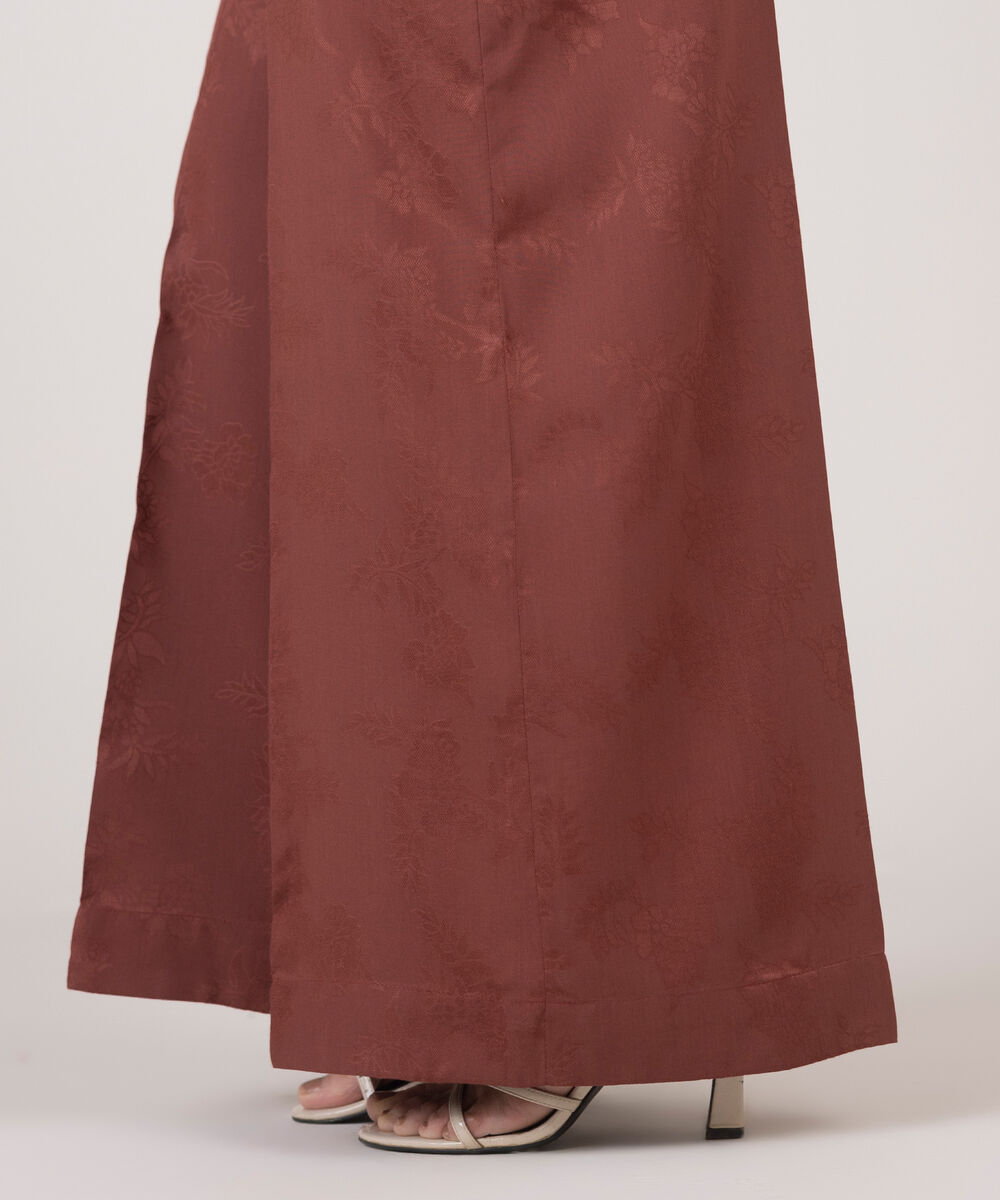 Women's RTW Cotton Jacquard Solid Red Flared Pants