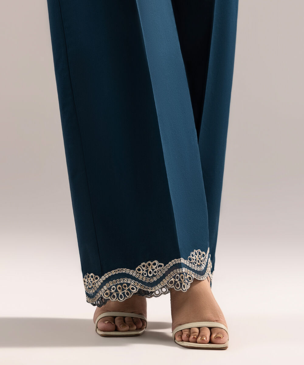 Women's RTW Cambric Embroidered Teal Culottes