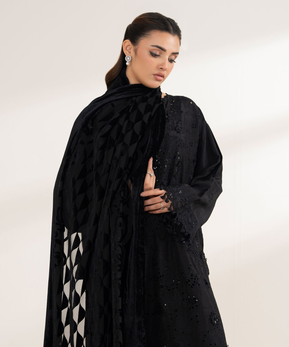 Women's Unstitched Viscose Raw Silk 3 Piece Suit