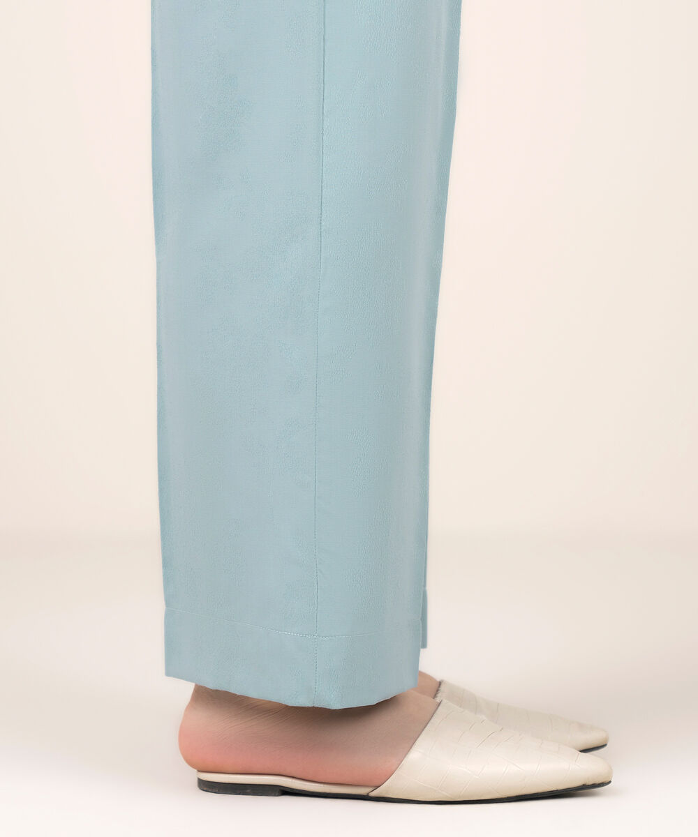 Women's RTW Self Jacquard Leno Solid Ice Blue Straight Pants