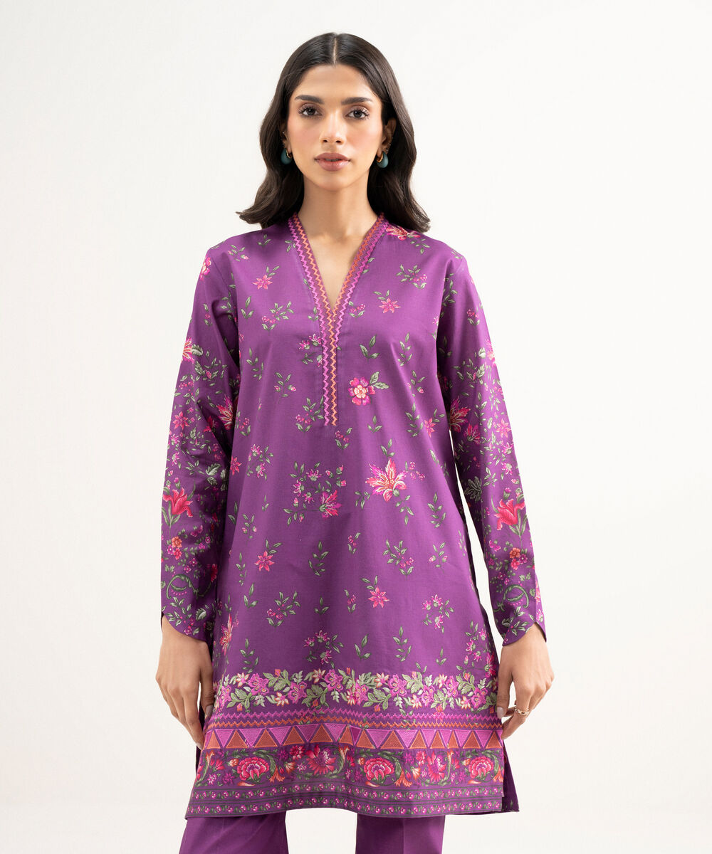 Women's Unstitched Lawn Embroidered Purple 2 Piece Suit
