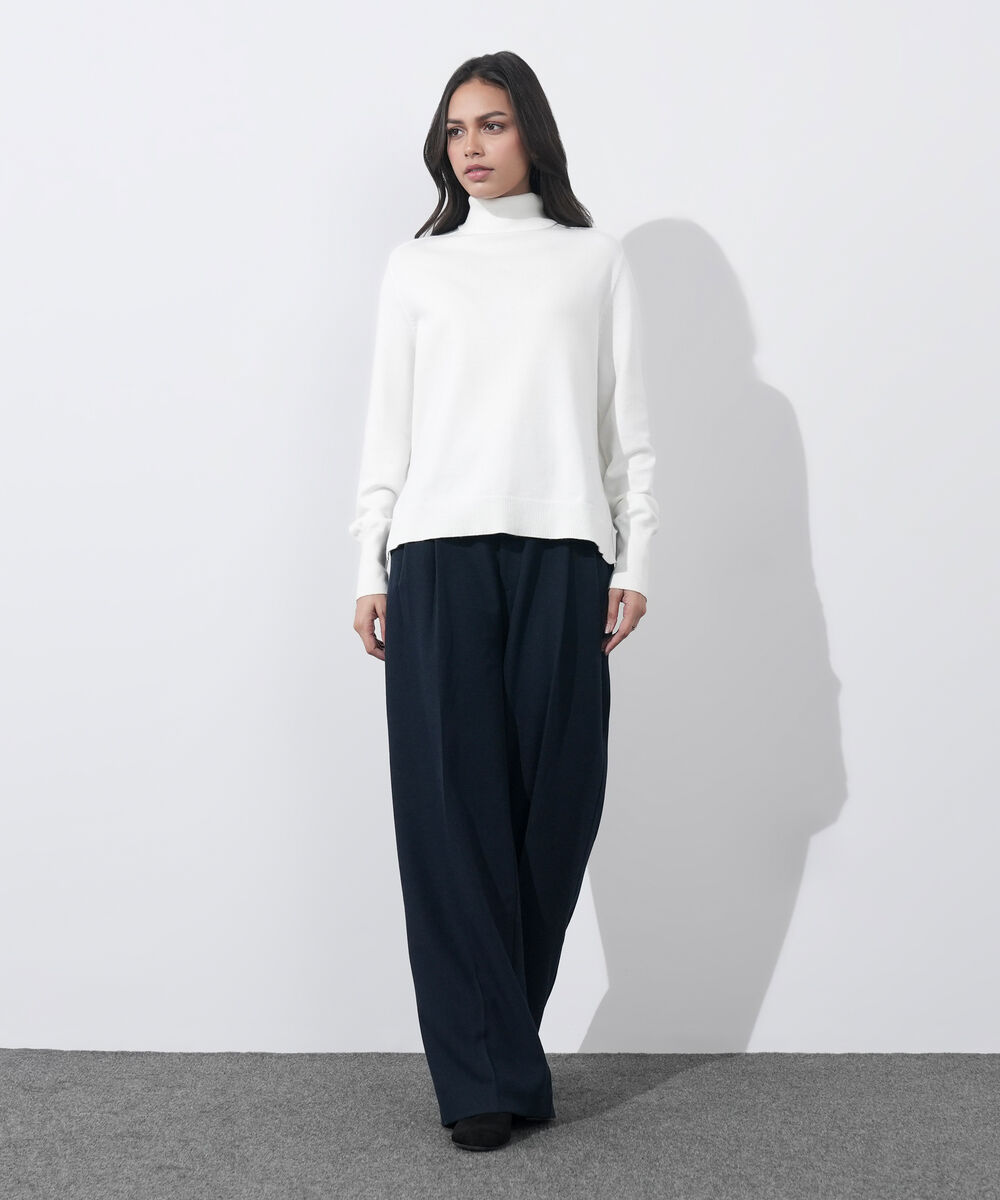 Women's Western Wear Off White Turtle Neck Knit Sweater