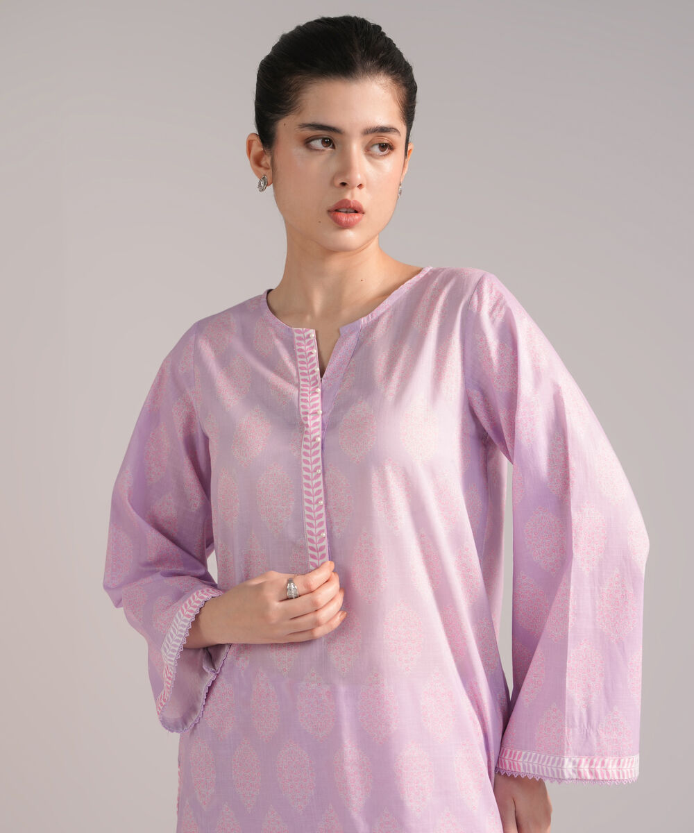 Women's RTW Crosshatch Printed Lavender Straight Shirt