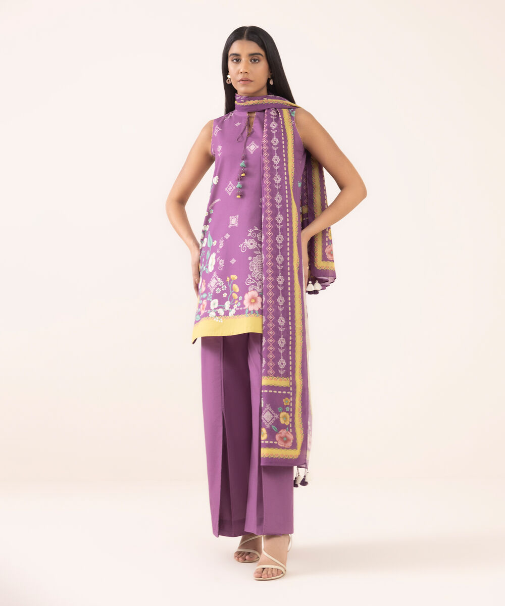 Women's Unstitched Cotton Printed Three Piece Suit