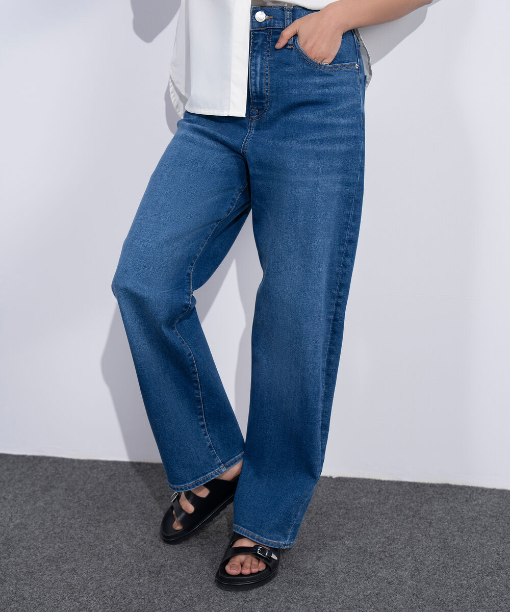Women's Western Mid Blue Wash High Rise Ankle Straight Jeans