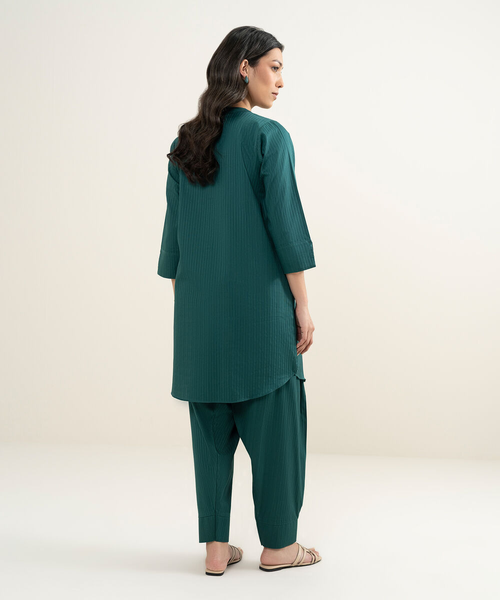 Women's RTW Dobby Solid Green Straight Shirt