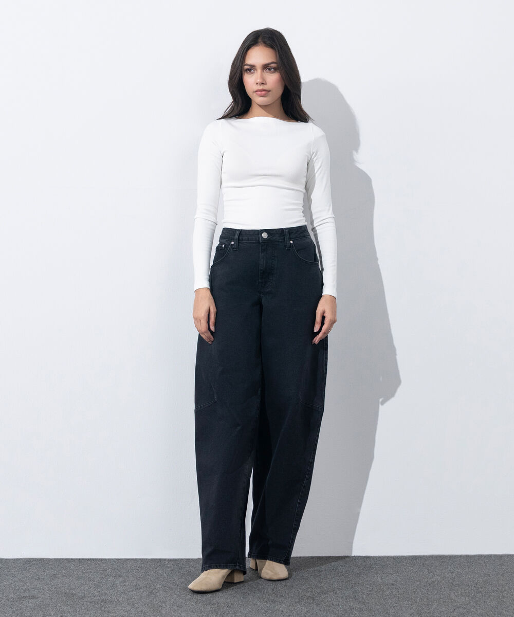 Women's Western Wear Dark Grey Barrel Fit Jeans