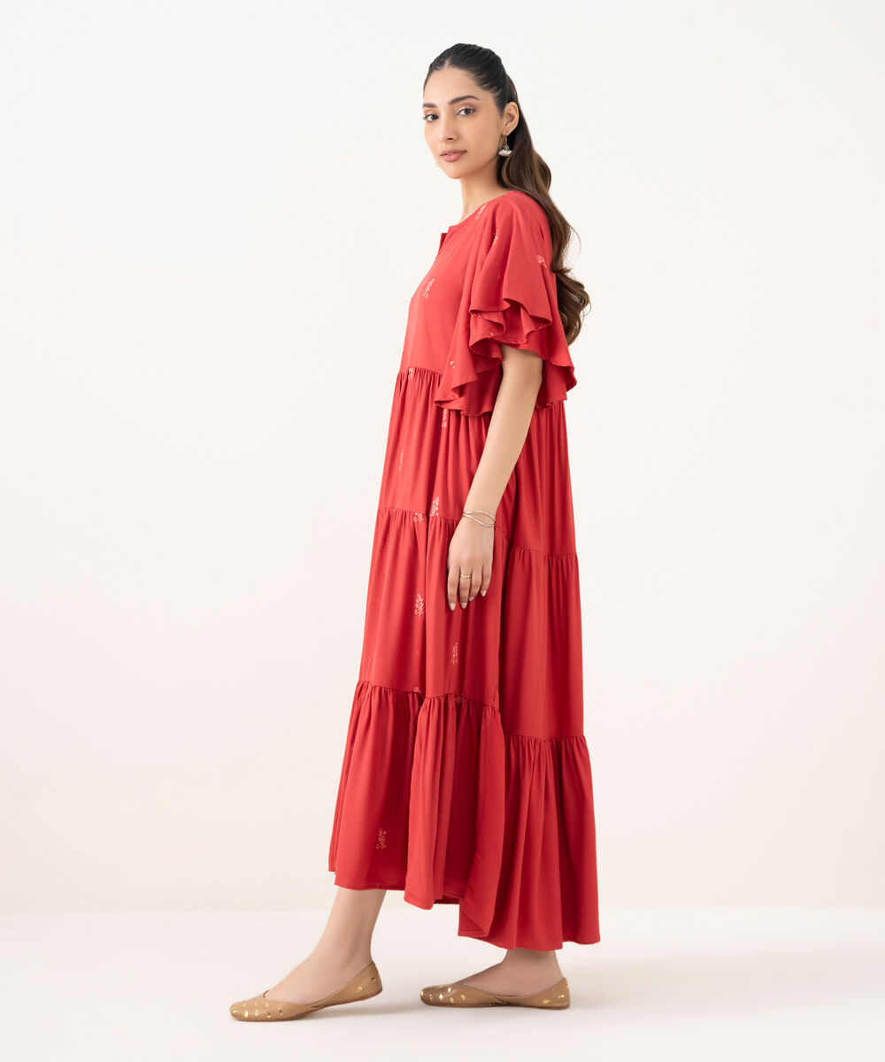 Women's RTW Viscose Marina Pink Dyed Dress