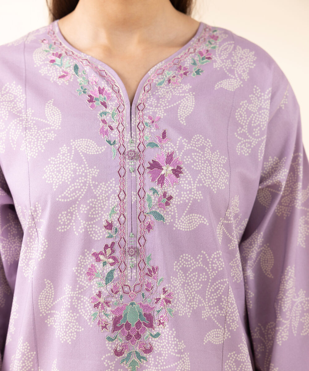 Women's Unstitched Lawn Embroidered Purple 3 Piece Suit