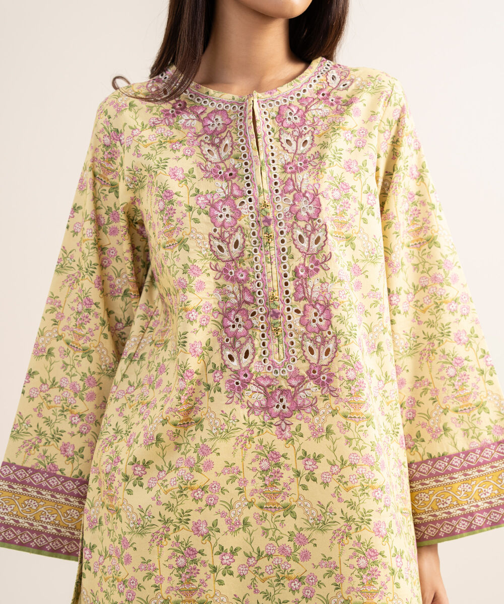 Women's Unstitched Lawn Embroidered Yellow 3 Piece Suit