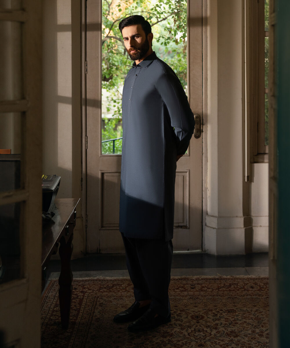 Men's Stitched Premium Yarn Dyed Cotton Blue Suit