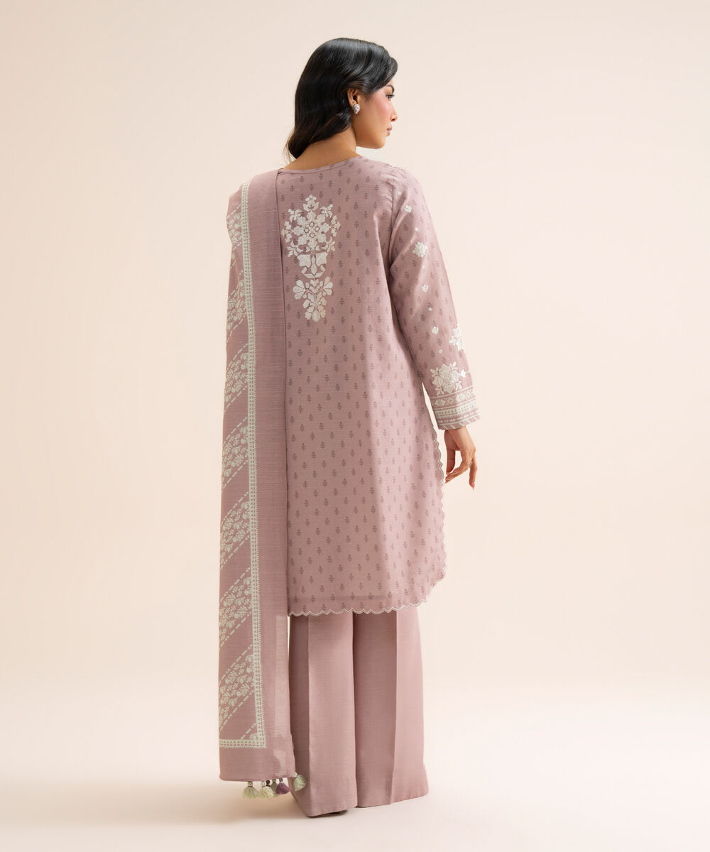 Women's Unstitched Light Khaddar Embroidered Light Mauve 3 Piece Suit